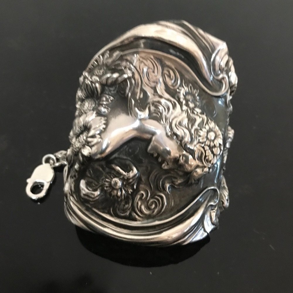 Antique Unger Bros Sterling Silver Cuff Bracelet Victorian 925 Lady Face - Picture 4 of 9